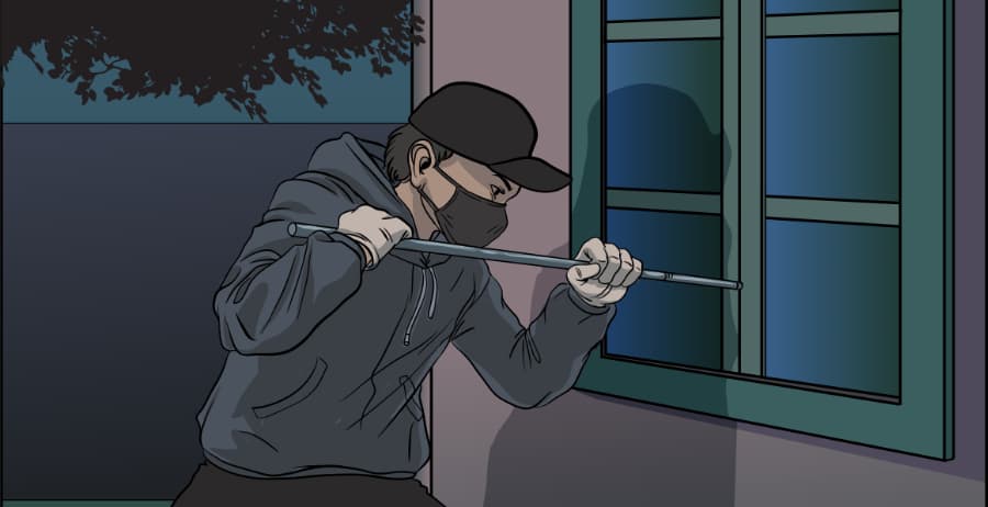Illustration of burglar forcing entry through a window in El Paso