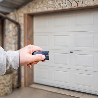 El Paso security key fob pointing to a garage door